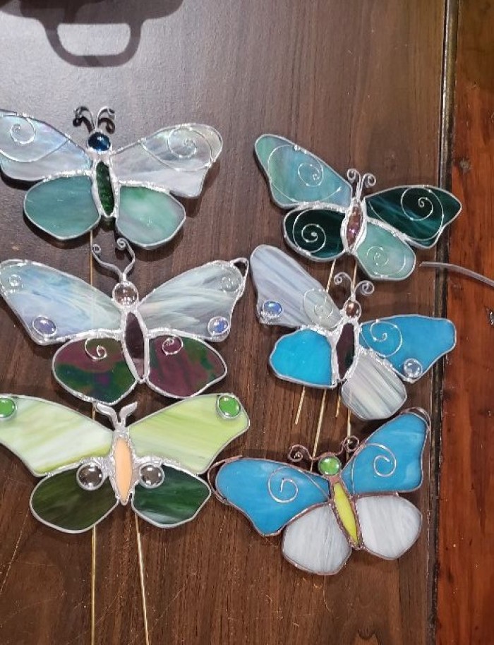 Butterfly Stained Glass stakes made by students